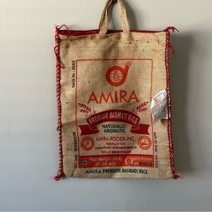 AMIRA Rice India Burlap REUSABLE Zippered Tote Bag